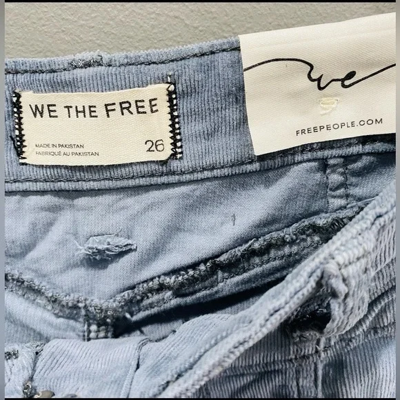 Free People Wide Leg Corduroy Light Grey Pants Size 26 New With Tags - Picture 3 of 6